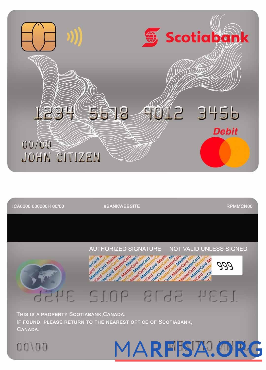 Blank Canada Scotiabank mastercard debit card real example